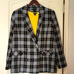 Forever 21 - Long Plaid Blazer with yellow stripe (L) NWOT